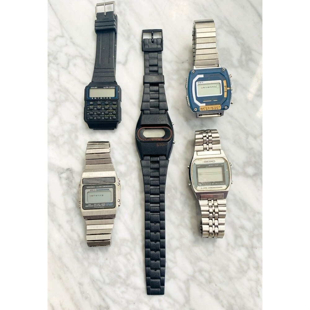 Vintage LED Watch Lot 2 Seiko 1 Texas Instruments 1 Sharp Calculator 1 Wrangler